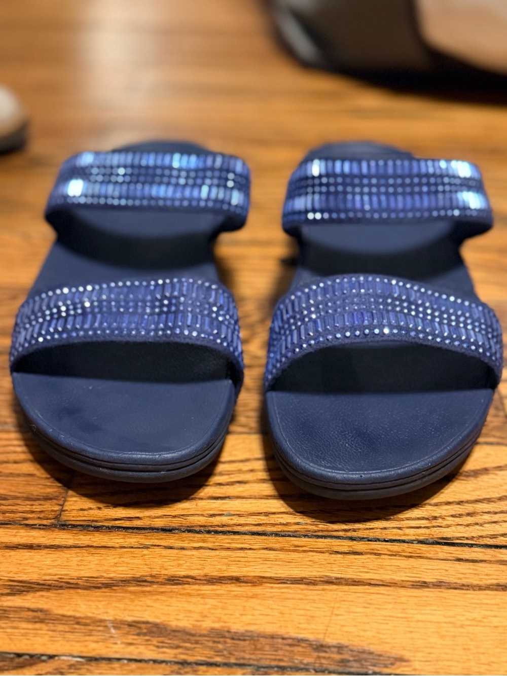 FitFlop Women’s Navy Embellished Double Strap Comfort Slide Sandals US 9 EU 41